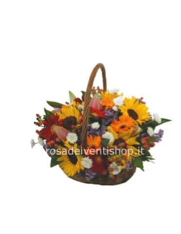 Cestino con girasoli e fiori misti - scegli tu il prezzo dell'omaggio