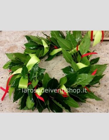 Coroncina di alloro per laurea con nastro in raso colore a scelta