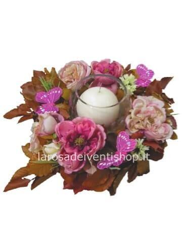 Coroncina fiori freschi colori misti con candela - Scegli tu il prezzo dell'omaggio