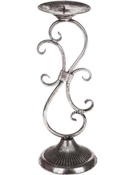 Candeliere anticato argento diametro 12 x h 35,5 cm