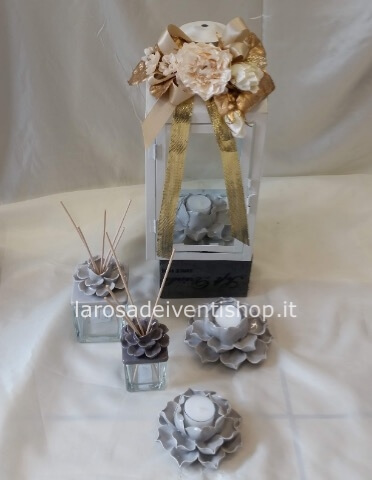 Profumatore in vetro e coperchio a fiore in ceramica grigio dimensioni 6x6xh9cm - Paletti inclusi