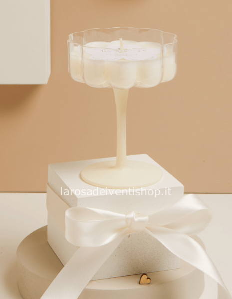 25018 - Candela in bicchiere in vetro trasparente/bianco 10 x 13 cm - SCATOLA CLASSICA