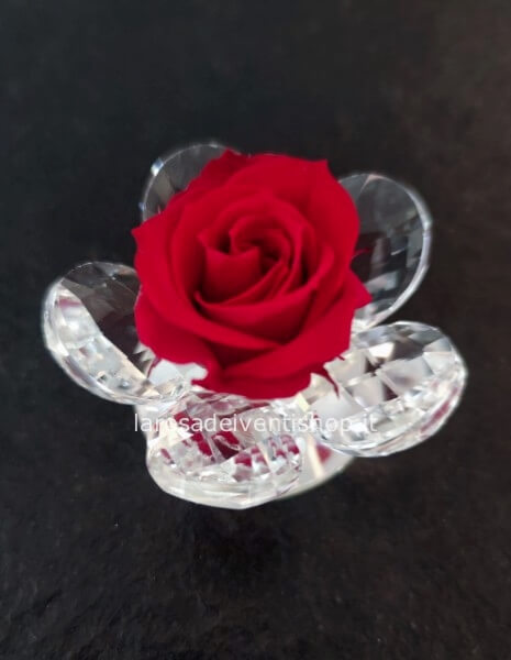 Fiore in cristallo con rosa stabilizzata