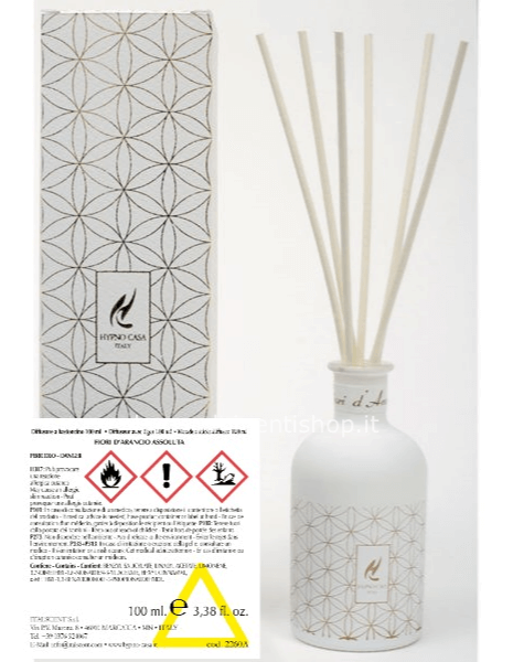 Profumatore “FIORI D’ARANCIO ASSOLUTA” Diffusore a bastoncino, Hypno Casa, 100 ml