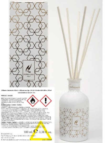 Profumatore “GELSOMINO – ASSOLUTA” Diffusore a bastoncino, Hypno Casa, 100 ml