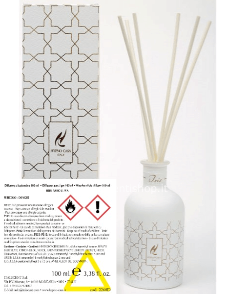 Profumatore “IRIS ASSOLUTA” Diffusore a bastoncino, Hypno Casa, 100 ml