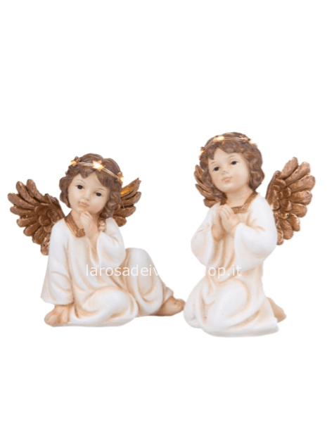 Angioletto pensieroso h 16,5 cm con led colore crema oro