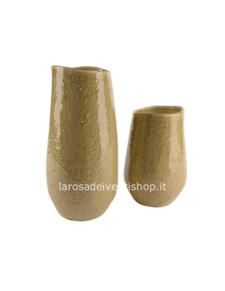 Vaso alto piccolo in ceramica color senape sagomato dimensioni 13.5 x h 20 cm