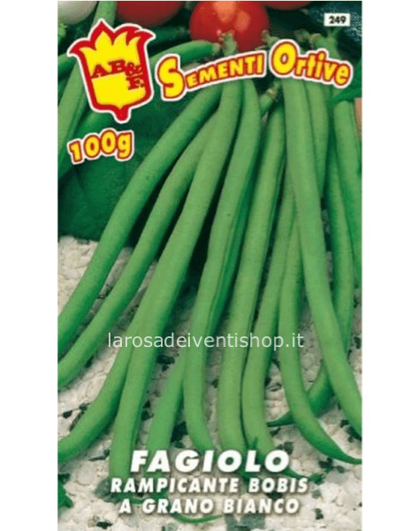 Fagiolo rampicante verde bobis a grano bianco - Busta 100 gr termosaldata dimensioni 12 x 17 cm
