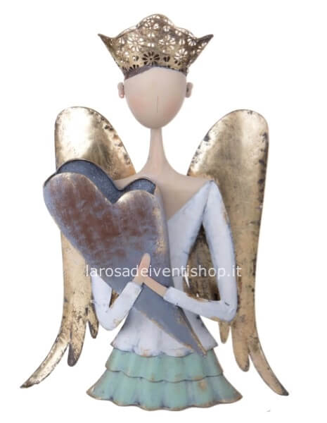 Busto angelo in metallo color Tiffany e Oro diametro 15 x h 50 cm