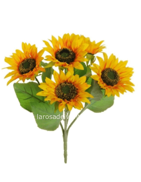 Girasole Bush mazzo da 5 fiori di girasole grande h 43 cm sintetico.