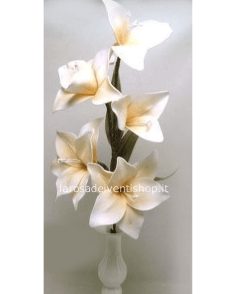 Lilium sintetico 5 fiori, diametro fiore 20/25 cm altezza gambo 100 cm - CREMA