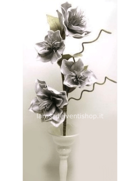Camelia sintetico 4 fiori, diametro fiore 20/25 cm altezza gambo 100 cm - GRIGIO