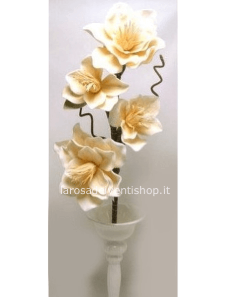Camelia sintetico 4 fiori, diametro fiore 20/25 cm altezza gambo 100 cm - CREMA