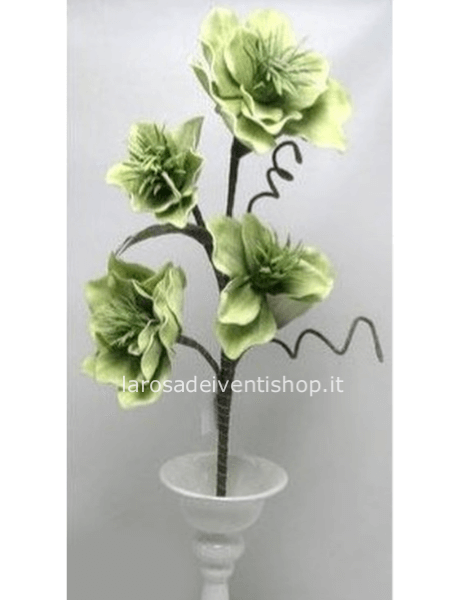 Camelia sintetico 4 fiori, diametro fiore 20/25 cm altezza gambo 100 cm - VERDE
