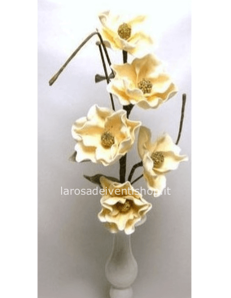 Magnolia sintetico 5 fiori, diametro fiore 15 cm altezza gambo 100 cm - CREMA