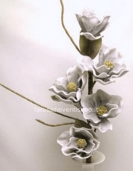 Magnolia sintetico 5 fiori, diametro fiore 15 cm altezza gambo 100 cm - GRIGIA