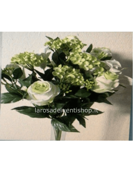 Mazzo di fiori sintetico h 60 cm con lilium, rose, ortensie - Bianco