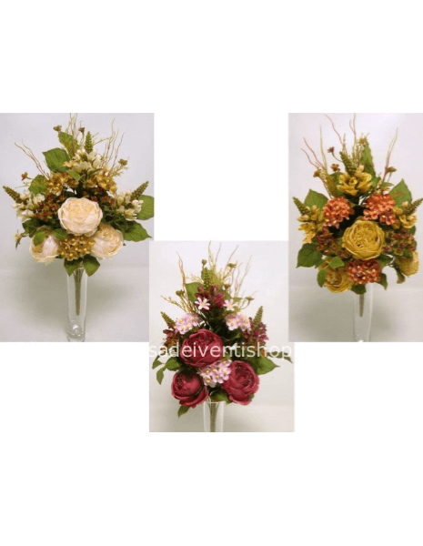 Mazzo di rose e ortensie frontale h 40 cm sintetico - Arancione