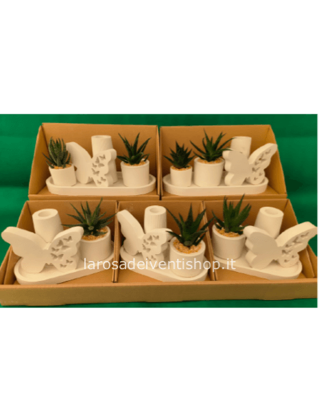 Farfalle in gesso con pianta grassa e portapenne/portacandela - Piccola