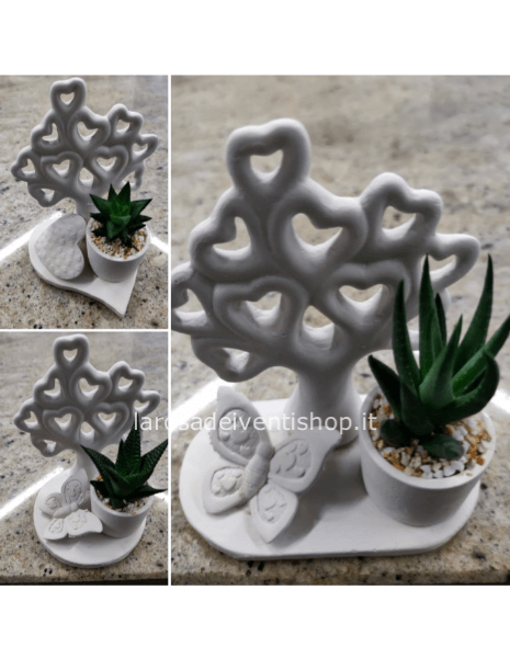 Albero della Vita Cuori in gesso con pianta grassa piccolo
