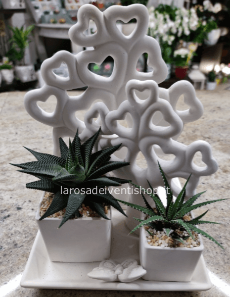 Alberi della Vita Cuori in gesso con vassoio e piante grasse