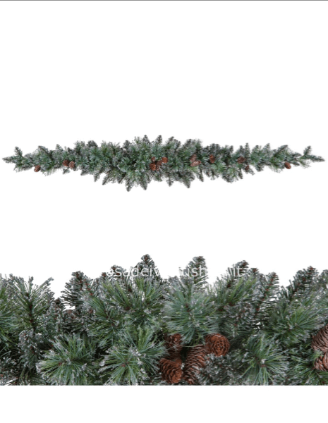 Soprapporta sintetico argentato con pigne 180 cm