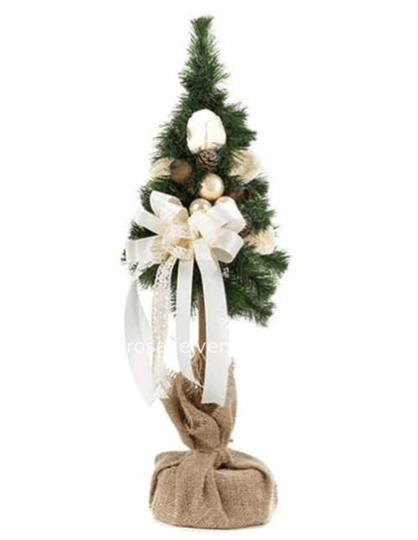 Albero di natale sintetico con decori panna e legno dimensioni 18x h 54 cm