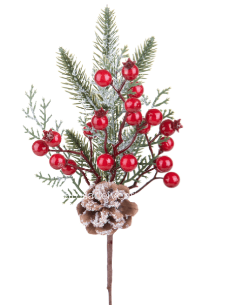 Ramo natalizio con cipresso, bacche rosse di ilex e pigna. Altezza 32 cmAltezza 27,5 cm