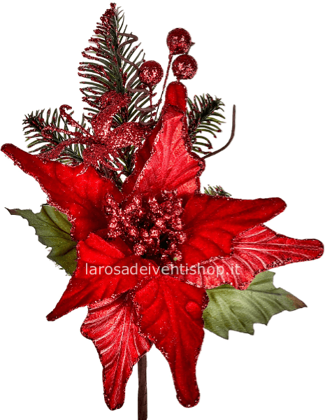 Stella di natale rossa con farfalla glitter h 28 cm sintetico.