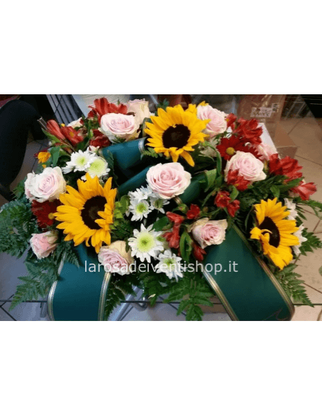 Cuscino funebre colori e fiori misti