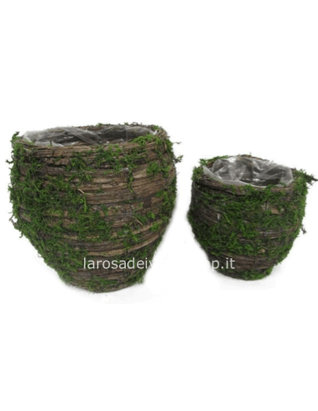 Cestino foresta legno e muschio piccolo d 13 x h 15 cm