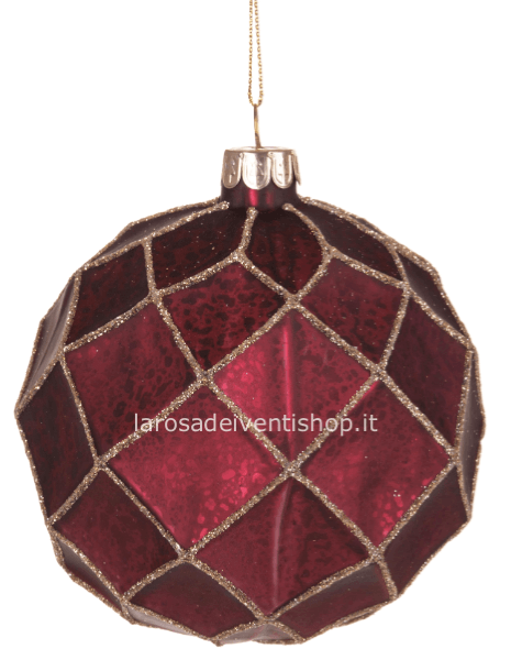 Sfera natalizia bordeaux a quadri diametro 8 cm.