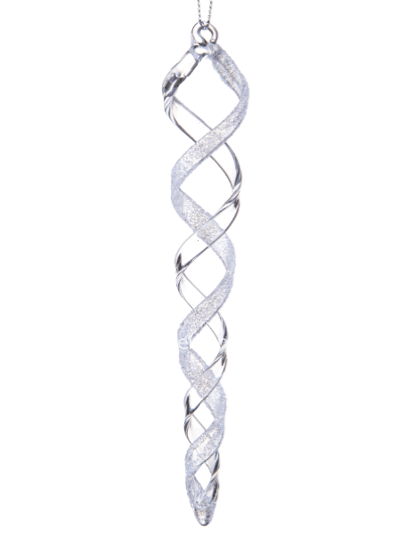 Decoro a spirale in vetro Bianco Glitter h 18 cm.