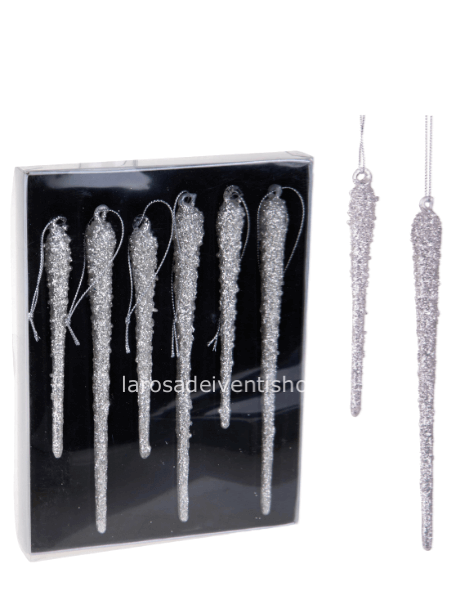 Ghiacciolo Silver glitter h 13 cm - Confezione da 6 pezzi