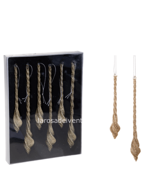 Decorazione da appendere a goccia Gold Oro glitter h 15 cm - Confezione da 6 pezzi.