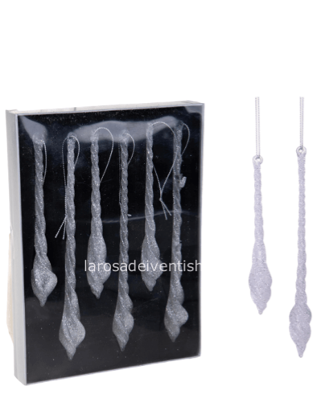 Decorazione da appendere a goccia White Bianche glitter h 15 cm - Confezione da 6 pezzi.