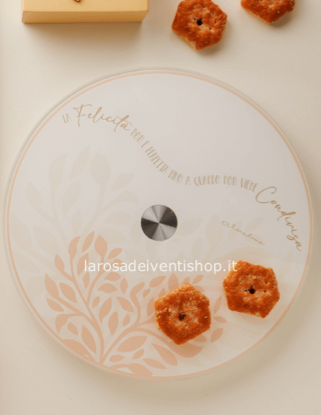 25022R - Vassoio in vetro girevole cuore rosa diametro 25 x 0.4 cm - SCATOLA CLASSICA