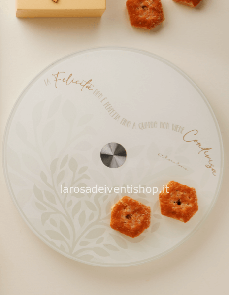 25022V - Vassoio in vetro girevole cuore verde diametro 25 x 0.4 cm - SCATOLA CLASSICA