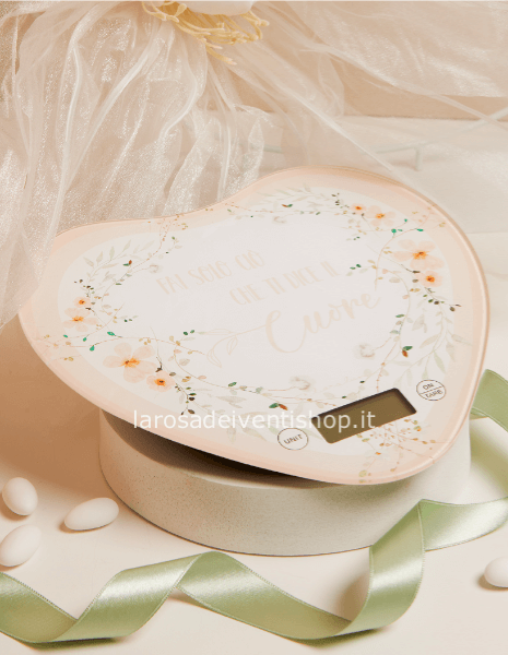 25031R- Bilancia digitale cuore in vetro decoro floreale rosa 23.5 x 20.3 x 2 cm - SCATOLA CLASSICA