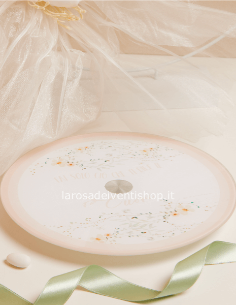 25032R - Vassoio in vetro girevole motivo floreale rosa diametro 25 x 0.4 cm - SCATOLA CLASSICA