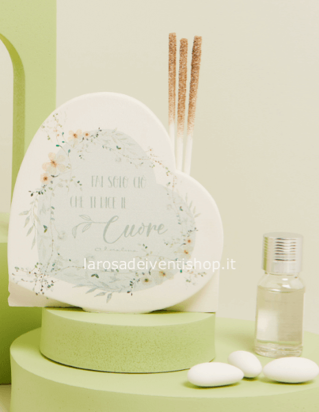 25033V - Diffusore cuore fiori verde 10.7 x 11 x 3.5 cm - SCATOLA A SCELTA