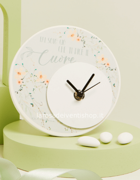 25034V - Orologio tondo con stampa fiori verde diametro 14 x 1 cm - SCATOLA A SCELTA