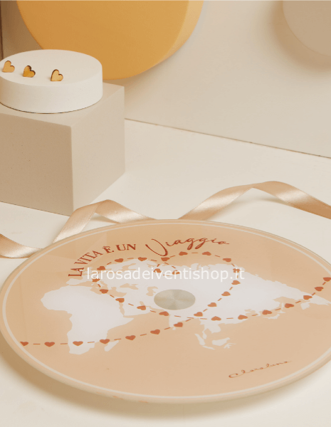 25042 - Vassoio in vetro girevole motivo viaggio diametro 25 x 0.4 cm - SCATOLA CLASSICA