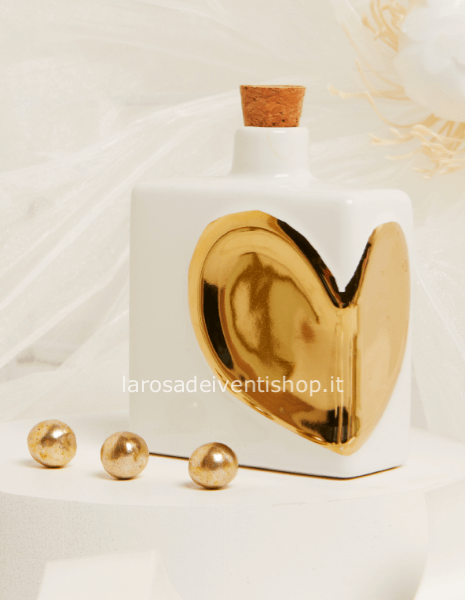 25076 - Oliera quadrata cuore oro metallizzato dimensioni 9 x 4 x 10.6 cm 200 ml – SCATOLA  A SCELTA