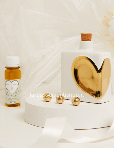 25076O - Oliera quadrata cuore oro 9x4x10.6 cm 200 ml + olio 60 ml – SCATOLA A SCELTA