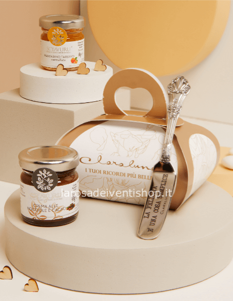 25085C - Marmellata mandarino 40 gr + Crema nocciola 40 gr + Coltellino - SCATOLA BOTANICA