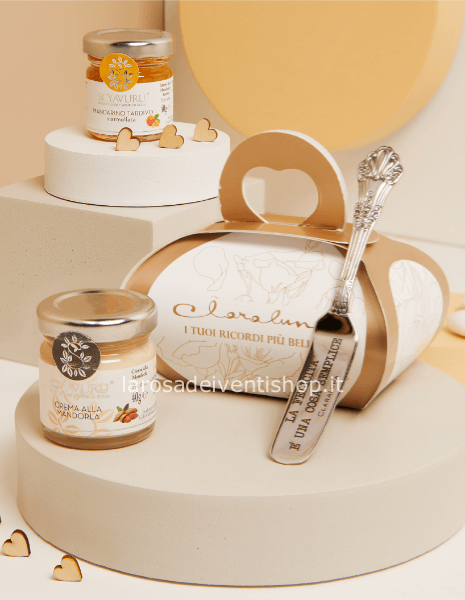 25087C - Marmellata mandarino 40 gr + Crema mandorla 40 gr + Coltellino - SCATOLA BOTANICA