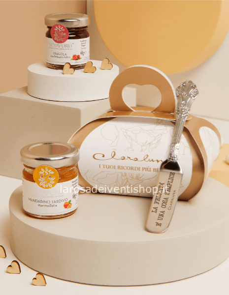 25088C - Marmellata mandarino 40 gr + Marmellata fragola 40 gr + Coltellino - SCATOLA BOTANICA