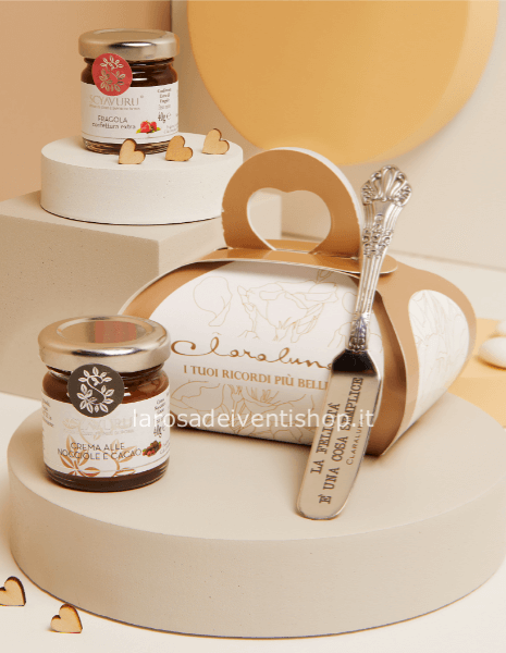 25091C - Marmellata fragola 40 gr + Crema nocciola 40 gr + Coltellino - SCATOLA BOTANICA